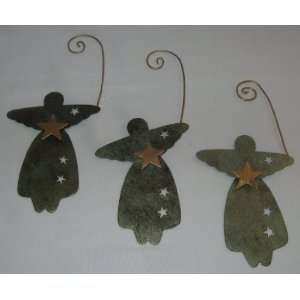   of 3 Glittery Gold Tin Angel Ornaments Holding Star 