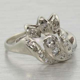 Edwardian 14k White Gold Diamond Floral Fashion Ring  