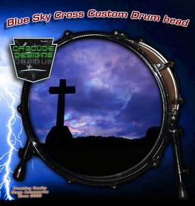 24 Bass Drum Head   Blue Sky Cross design  