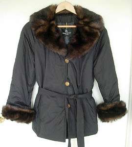 Womens DENNIS BASSO Black Polyester Faux Fur Trimmed Jacket Coat Sz 