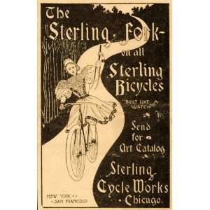  1896 Ad Sterling Bicycle Art Nouveau Chainless Chicago 