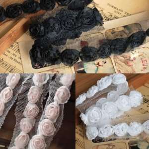  1.5cm Wide Three Colored 3D Rose Lace Material