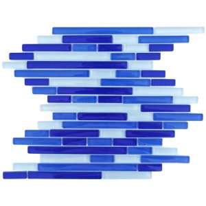  Linear Brick Blue Mix Glass Mosaic Tile