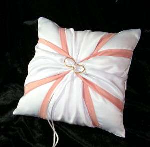 WHITE & CORAL Accent Wedding Ring Bearer Pillow  