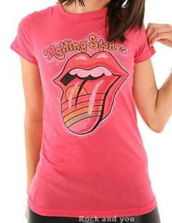 The Rolling Stones Junk Food Pink Girls Fitted Tee T Shirt L XL NWT 