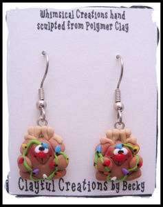 Beckys Polymer Clay   Chubby Reindeer Earrings, Wire  