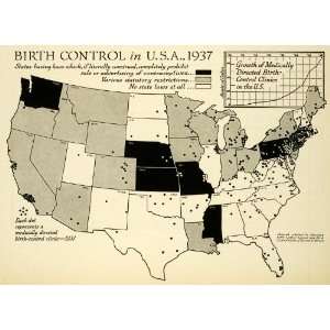  1938 Print Birth Control Map Medical Baby United States 
