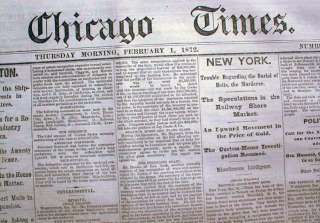 Rare 1872 CHICAGO TIMES newspaper After the Great Fire  