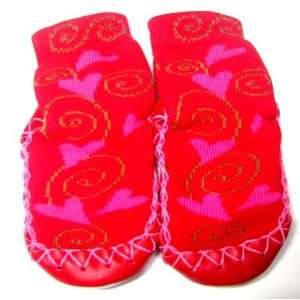   Nowali Moccasins infant baby booties red with hearts 
