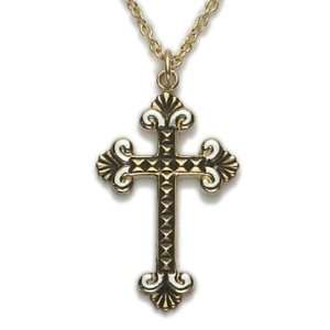 24K Gold Over Sterling Silver Cross Necklace in a Gothic Style Design 