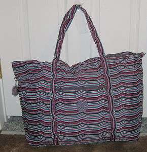   Kipling Stripy Womens Foldable Large Shopper Bag Dessy Monkey Sold Out