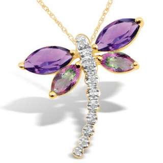  10k Yellow Gold Amethyst and Mystic Topaz Dragonfly 