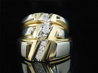   YELLOW GOLD DIAMOND ENGAGEMENT RING MATCHING TRIO 3 SET BAND  