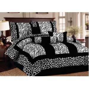 Collection 7pcs Micro Fur Black/White Zebra & Giraffe Design Comforter 