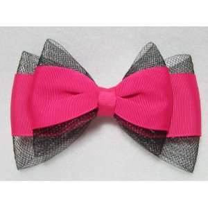  Pink Hair Bow with Black Netting 