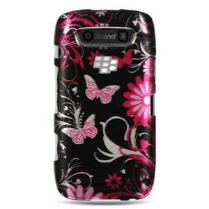 VMG BlackBerry Torch 9850/9860   Black/Pink Butterfly Design Hard 2 Pc 