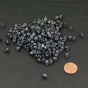 Set of 50 Tiny Mini 5mm Black Dice with White Pips 