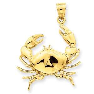  14k Yellow Gold Stone Crab with Claw Extended Pendant 