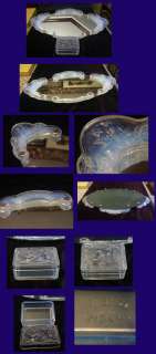 1930 L N France Opalescent Art Glass Mirror Vanity Tray Box Lalique 