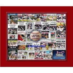  Red Sox Newspaper Collage Matted Print Bright Red Sports 