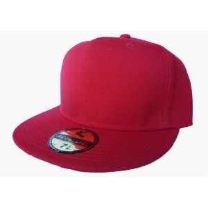  Plain Red Fitted Flat Peak Baseball Cap 6 1/2 Everything 