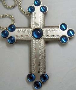 Miraculous Rare Blue Silver Pectoral Cross & Chain  