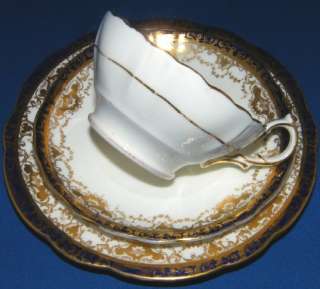 Hammersley Art Nouveau Cobalt Blue & Gold Trio ~ Cup, Saucer & Plate 