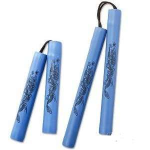 Blue Practice Nunchaku with Black Dragon (12 Inches 