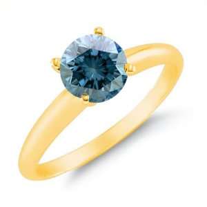  2.50 CT Blue Diamond Solitaire Ring 14K Yellow Gold In 