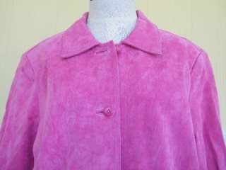 Terry Lewis Fuscia Pink Suede Skirt Suit Large 16  