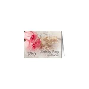 75th Birthday Party Invitation, Roses and pearls Card