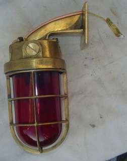 Solid Brass Original Nautical Bulkhead Ships Light   RED GLOBE 