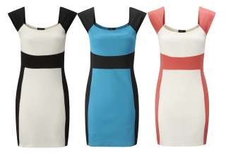   Panel Sleeveless Tailored Shift Dress Cream Coral Teal Blue  