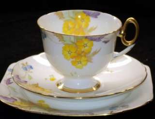 Shelley Mayfair FLOWERS GOLD Tea cup and saucer TRIO  