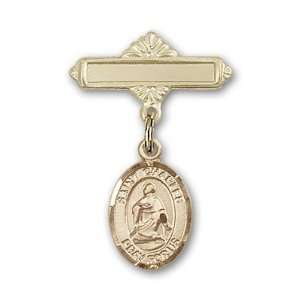   Gold Baby Badge with St. Charles Borromeo Charm and Polished Badge Pin
