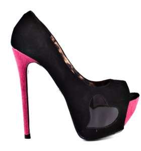   New BETSEY JOHNSON Black Pink BAAMM Suede Platform Pumps Heels Shoes
