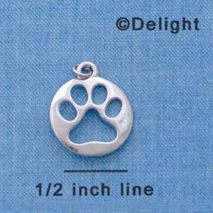  C4034 tlf   Circle with Cut Out Paw   Im. Rhodium Plated 