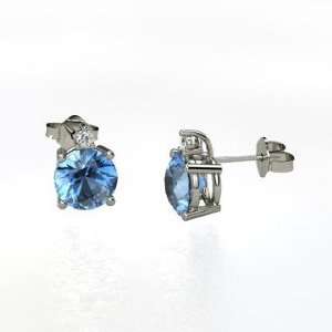  Accent Stud Earrings, Round Blue Topaz 14K White Gold Stud 