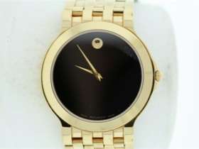 Mens Movado Gold Tone Stainless Steel Black Dial Sapphire Crystal 