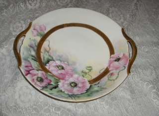 Antique Hand Painted China Plate TAV Limoges France Handled Flowers 