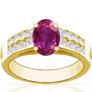  18K Yellow Gold Oval Cut Pink Sapphire Ring With 