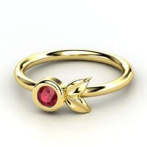  Boutonniere Ring, Round Ruby 14K Yellow Gold Ring Jewelry