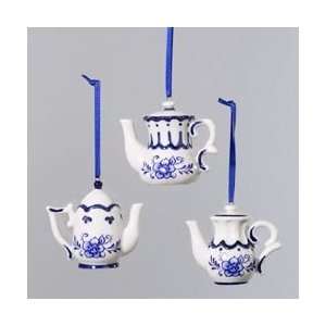   Club Pack of 12 Blue China Teapot Christmas Ornaments