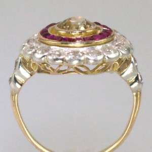   5ct old cut Diamond & Ruby ring 18ct gold Edwardian target ring ca1910