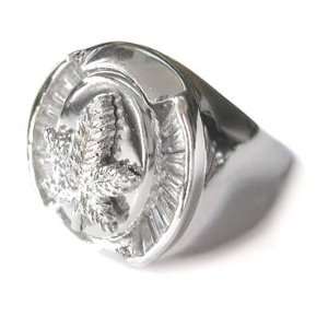  Hip Hop Mens Sterling Silver Marihuana Leaf Ring Jewelry