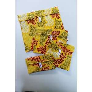 Small Luau Wrap Reusable Sandwich Bag in Yellow Spray Organic Cotton 