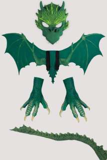 Dragon Mask Wings Talons Tail Halloween Party Costume Bundle Red Green 