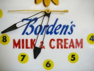 Old Farm Dairy Bordens Milk Cream Elsie Cow Advertised Store Lit Clock 
