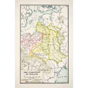  1907 Print Map Poland Partition Territories Lethuania 