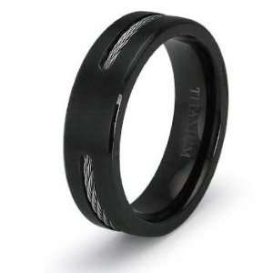    Steel Cable Inlay Black Titanium Wedding Band Ring Jewelry
